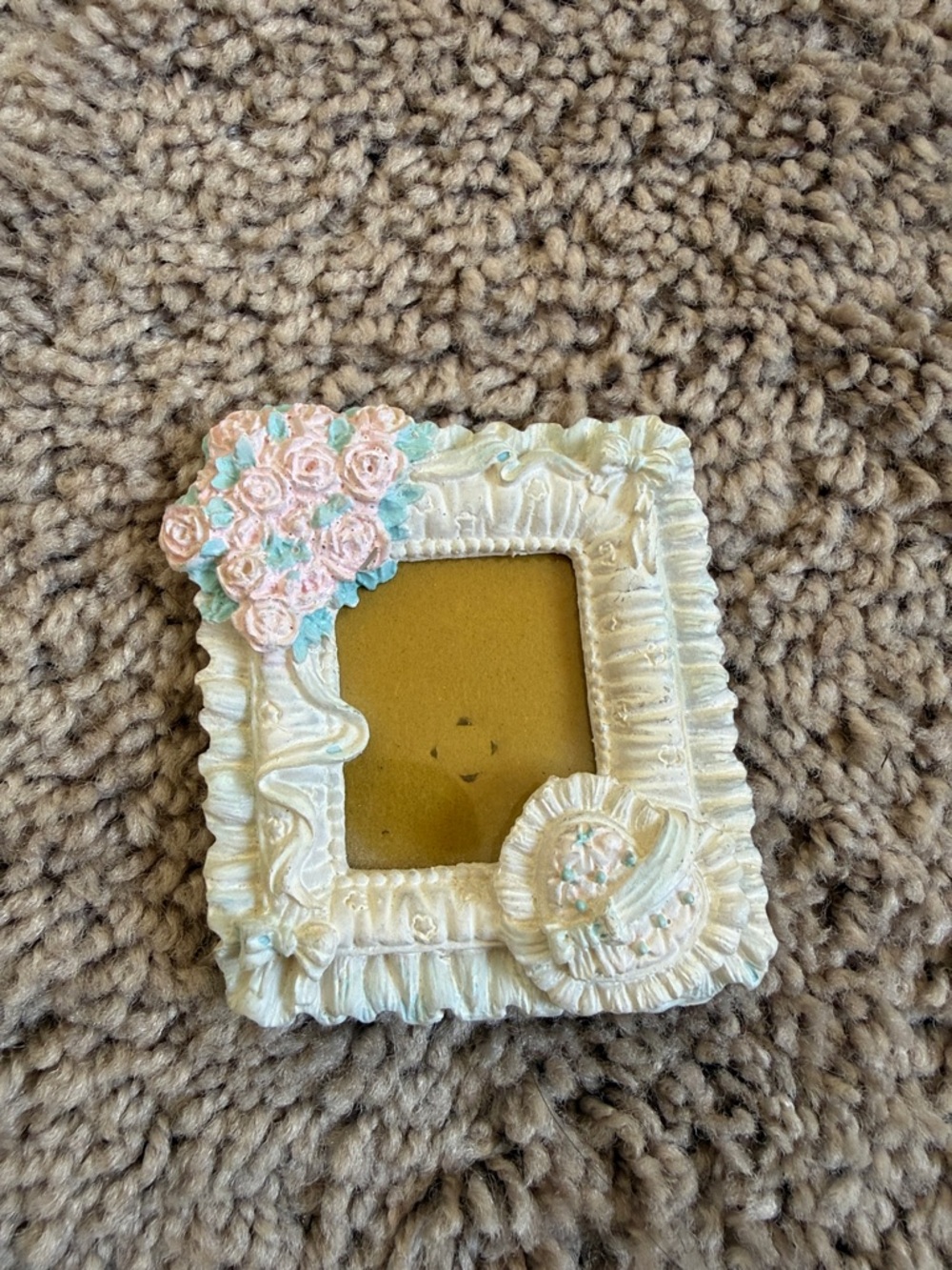 Ornate Cream Floral Resin Picture Frame with Pink Rose Accents
